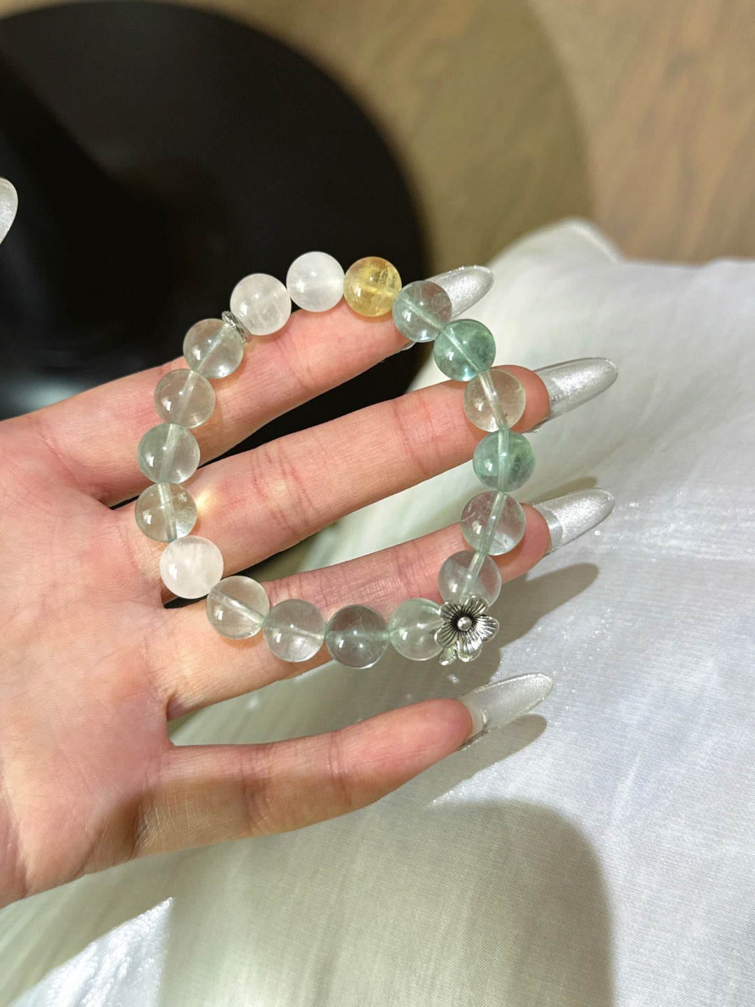 ▫️▪️ Green fluorite blue moonlight citrine bracelet